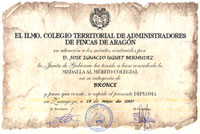 Administrador  Fincas Zaragoza - Medalla de bronce al mérito colegial